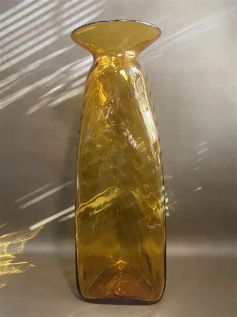 Vintage Huge Amber Yellow Blenko Floor Vase Joel Myers 1960s Mcm Blown Glass 259 99 Picclick