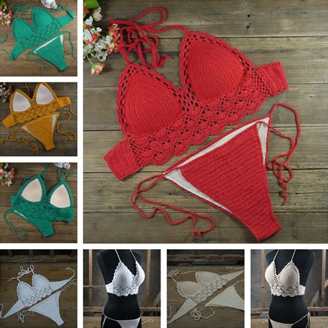 Classic Crochet Bikini Set 100 Handmade Crochet Swimwear Beachwear Crop Top Set Crochet Top