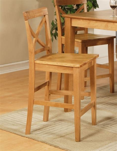 4 Dining Kitchen Counter Height Pub Wood Chairs In Oak Finish Wood