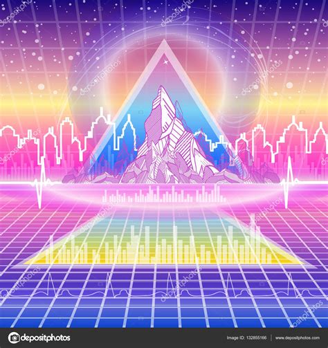 Retro Futuristic Background Neon Poster 80s Retro Sci Fi