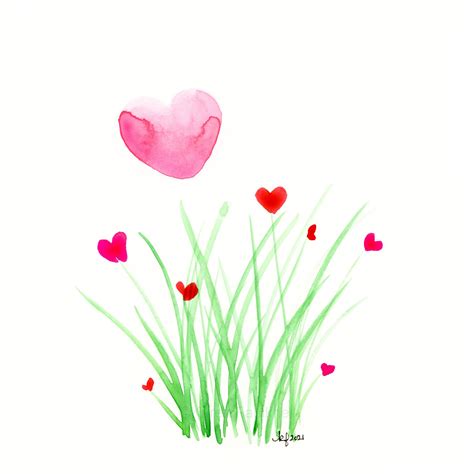 Watercolor Valentine "Hearts and Flowers" original painting
