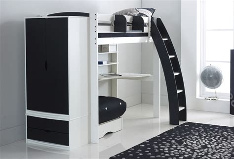 Kids bunk beds are perfect for boys and girls. High Sleeper Bed with Desk, Shelves, Futon, Drawers, Wardrobe