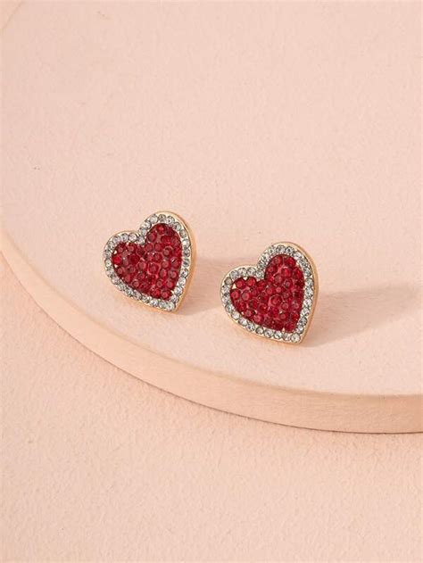 Rhinestone Heart Earrings Shein Usa