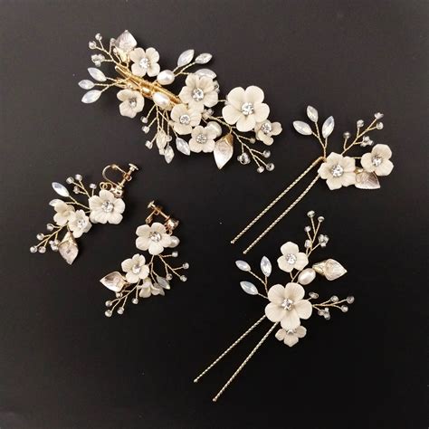 Creamy Clay Flower Bridal Hair Pins Set Luxury Freshwater Pearls Wedding Hair Clips Handmade