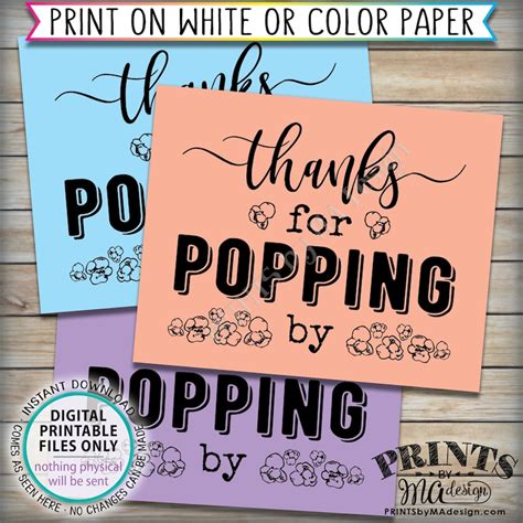 Thanks For Popping By Popcorn Sign Popcorn Bar Printable Etsy