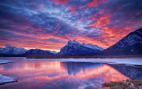 Winter Snow Lake Sky Clouds Sunset Glow Mountain Wallpaper Nature And Landscape