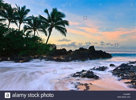 Sunrise At Secret Beach Kihei Maui Hawaii Stock Photo
