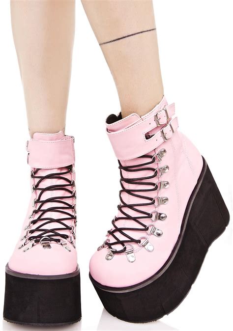 Kawaii Pastel Goth Platform Boots Demonia Sweetie Kera Lace Up Platform
