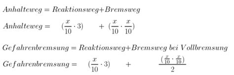 Anhalteweg = reaktionsweg + bremsweg. Faustregeln Fahrschule Theorie?