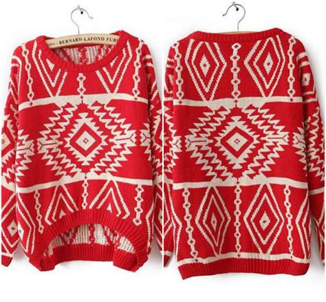 Tribal Pattern Knitted Pullover Sweater In 4 Colors On Luulla