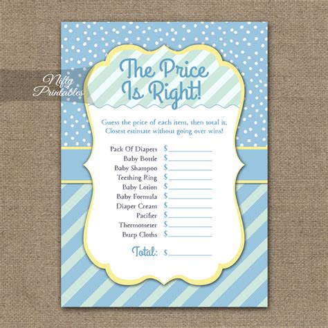 Check spelling or type a new query. Printable Price Is Right Baby Shower Game - Blue Yellow ...