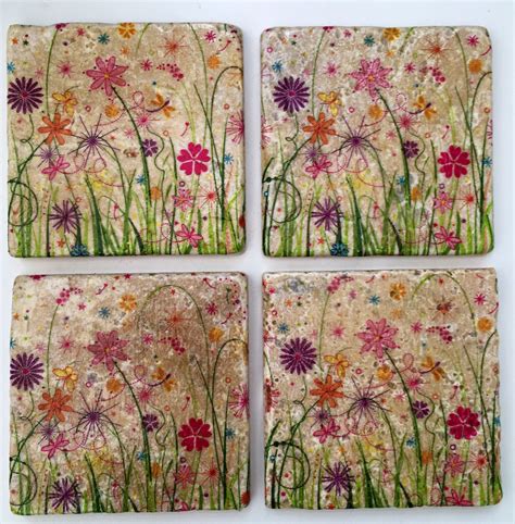 Flower Garden Stone Coasters Set Set Of 4 Coasters Made Of Etsy