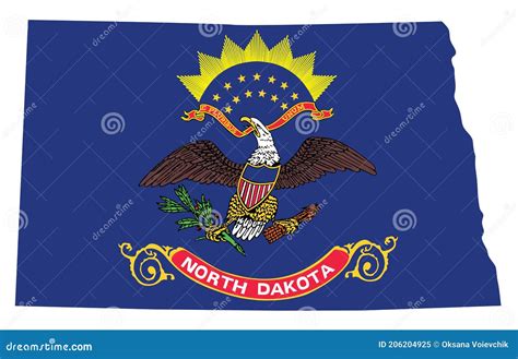 Flag And Silhouette Of The State Of North Dakota Stock Vector