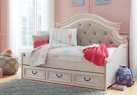 Signature design by ashley realyn twin button tufted panel bed in chipped white sku#: Realyn Two-Tone Twin Storage Day Bed | Evansville Overstock Warehouse