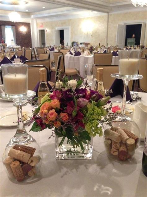 Wine Themed Centerpieces Cork Filled Upside Down Wine Glasses As Candle Bases Event Center