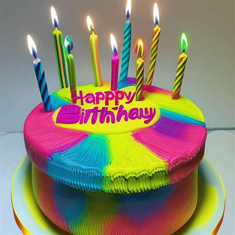 Decorated Birthday Cake With Bright Neon Colors · Creative Fabrica