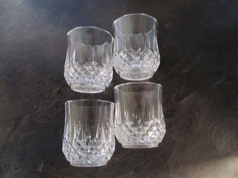 Vintage Set Of 4 Lead Crystal Clear Lowball Juice Cocktail Brandy Drinking Glasses By