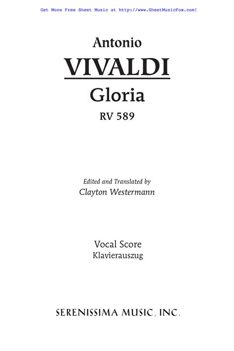 Free Sheet Music For Gloria In D Major Rv 589 Vivaldi Antonio By