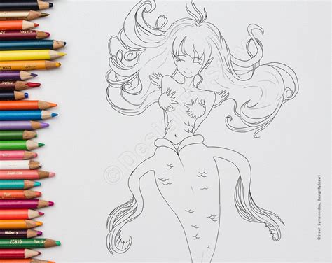Cute Anime Mermaid Coloring Page Digital Download A3a4