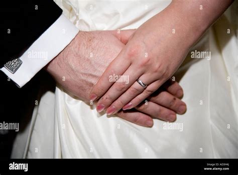 Wedding Couple Bride And Groom Holding Hands Ring And Fingers Male And