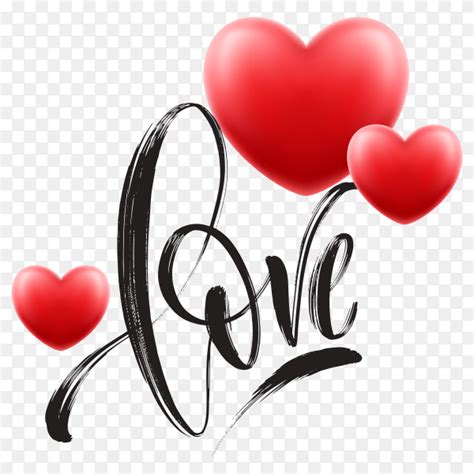 Love Word Hand Drawn Lettering With Red Heart On Transparent Background