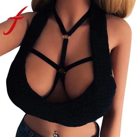 Feitong Gothic Sexy Women Girl Bandage Bra Hollow Elastic Alluring Cage Strappy Halter Bra