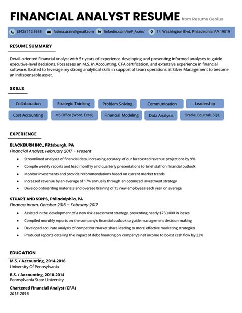 Best Resume Format Financial Analyst Resume Example Gallery My XXX