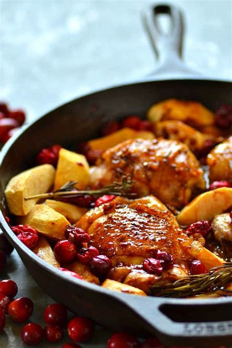 Maple Glazed Roast Chicken With Apples And Cranberries