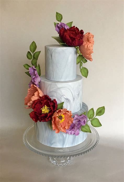 Marbled Fondant Cake With Custom Sugar Flowers Image Copyright Carla