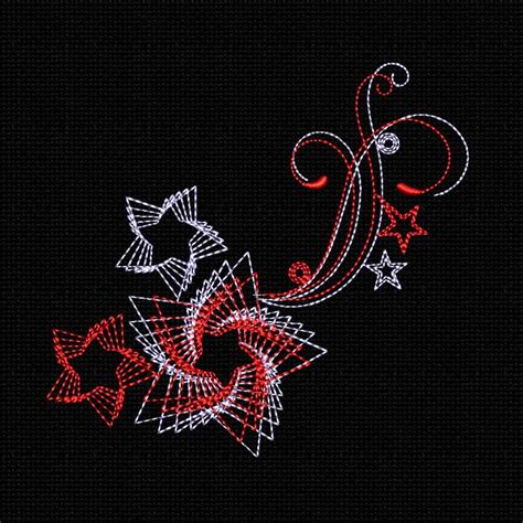 Machine Embroidery Design Swirls Stars 5x7 In Instant Download Etsy