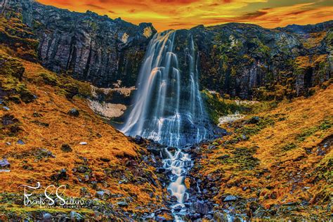 An Icelandic Waterfall And A Colorful Sky Photograph By Frank Sellin