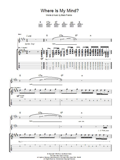 Where Is My Mind Sheet Music Pixies Guitar Tab