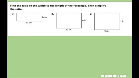 Length, width, and height are measurements that allow us to indicate the volume of geometric bodies. Find the ratio of length to width of a rectangle. Simplify ...