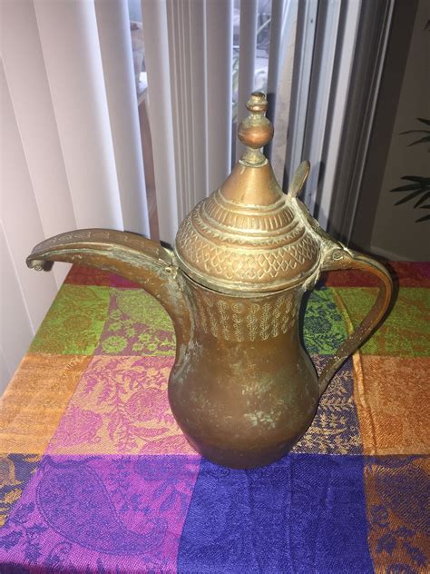 Vintage Antique Brass Copper Dallah Arabic Coffee Pot Middle Eastern By