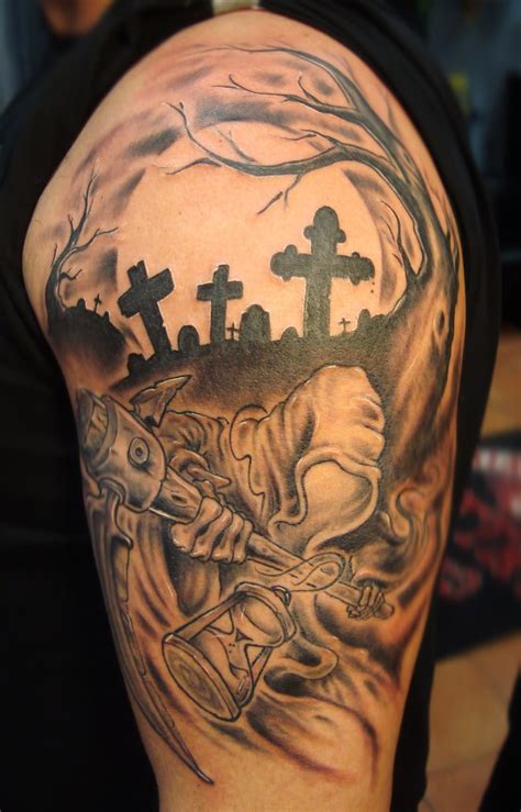 Large Grim Reaper Tattoo On Shoulder