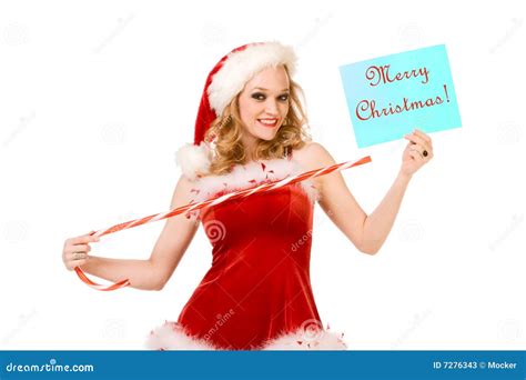Merry Christmas From Sexy Pin Up Mrs Santa Claus Stock Photos Image