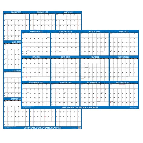 2022 Wall Calendar Large Foldable 24″ X 36″ Swiftglimpse Navy