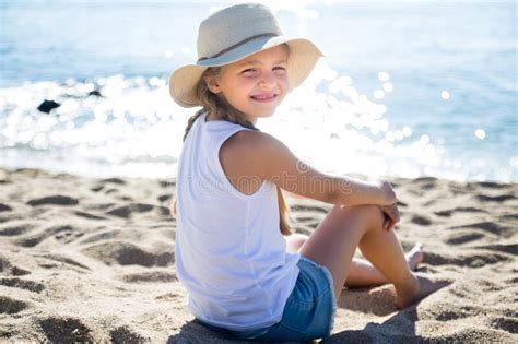 Child In Ha Enjoying On Sandy Beach Of Sea Coast Stock Photo Image Of