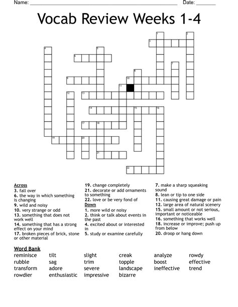 Vocab Review Weeks 1 4 Crossword Wordmint