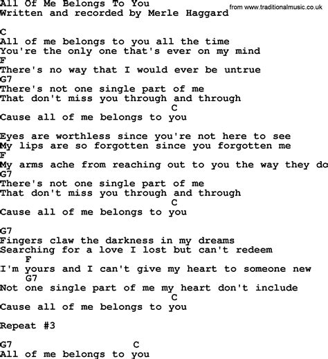 All Of Me Belongs To You by Merle Haggard - lyrics and chords