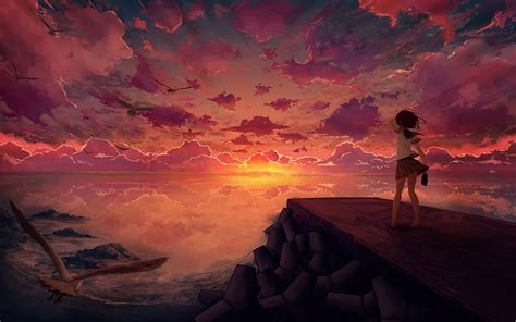 2880x1800 Resolution Anime Girl Looking At Sky Macbook Pro Retina