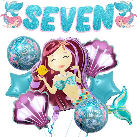 buy big mermaid 7th birthday decorations for girls pack of 8 mermaid balloons mermaid