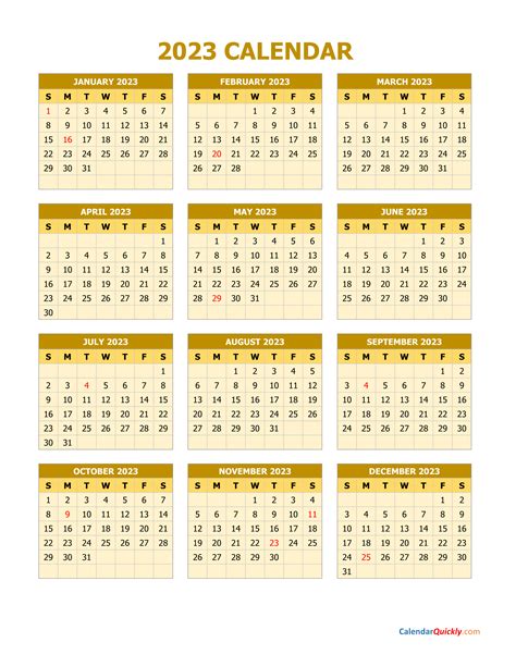 2023 Yearly Calendar 2023 Printable Yearly Holiday Calendar On One