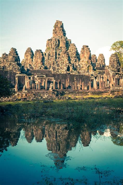Angkor Thom Cambodia Bayon Khmer Temple On Angkor Wat Historica Stock