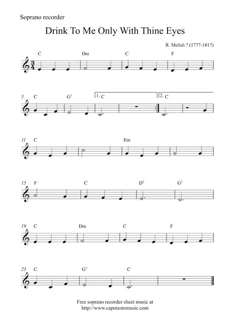There are many easy songs to play on the recorder. Free easy soprano recorder sheet music | Drink To Me Only With Thine Eyes
