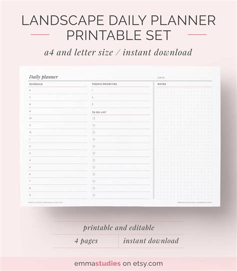 Daily Schedule Planner To Do List Printable Day Organiser Etsy