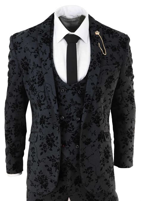 Mens Black 3 Piece Paisley Velvet Suit Buy Online Happy Gentleman