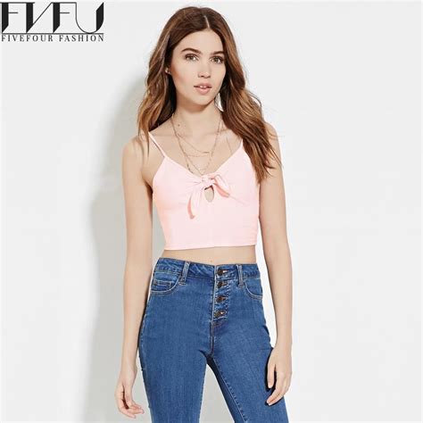 New Fashion 2018 Summer Tops Women Girls Solid Color Cute Crop Top Bow Tie Hollow T Shirts Women