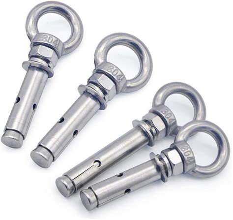 Lifreer 4pcs M6 X 60 Mm 304 Stainless Steel Expansion Eye Bolts