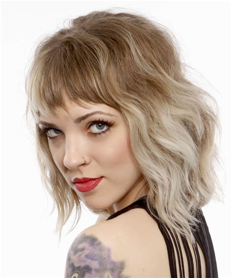 Medium Wavy Alternative Hairstyle With Asymmetrical Bangs Light